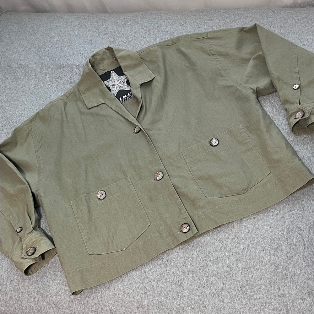 Oversized Boxy Linen Jacket Womens Medium Coastal Indie Utility Lagenlook